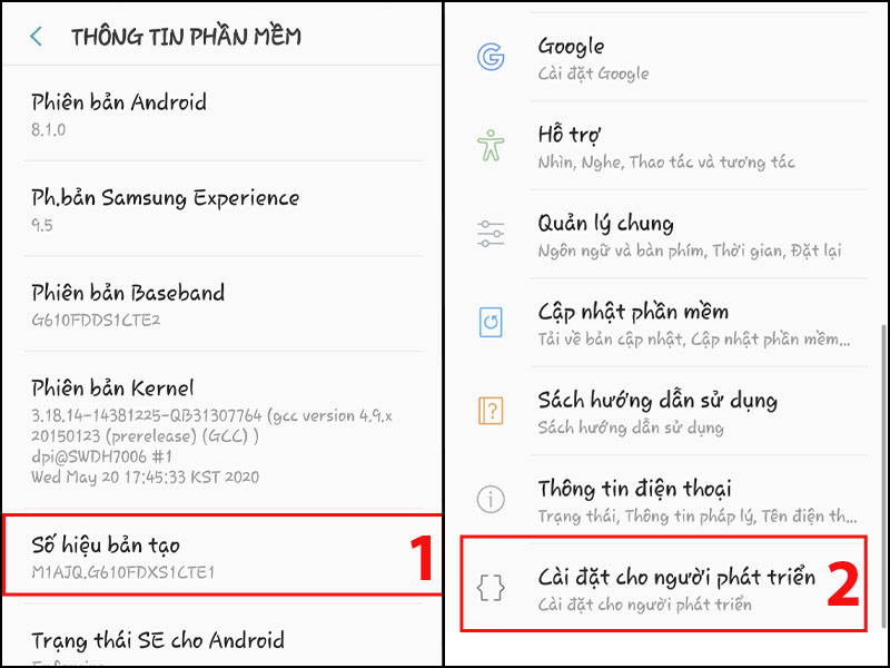 Chọn Cài đặt cho người phát triển